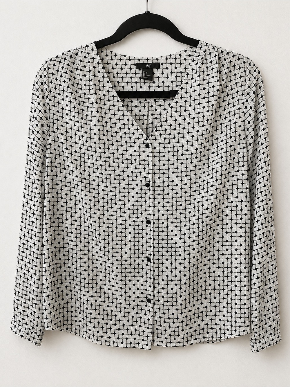 H&M Black & White Sheer Geometric Button-Front Shirt